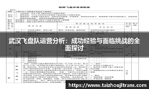 武汉飞盘队运营分析：成功经验与面临挑战的全面探讨